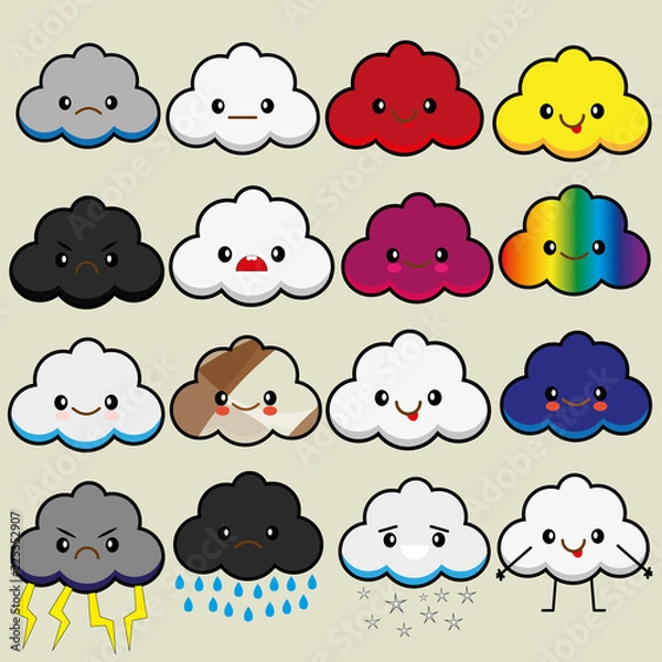 Fototapeta Cute Happy Cloud with Rain Drops, Print or Icon Vector Illustration