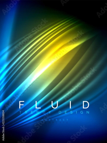 Fototapeta Neon glowing wave, magic energy and light motion background. Vector illustration