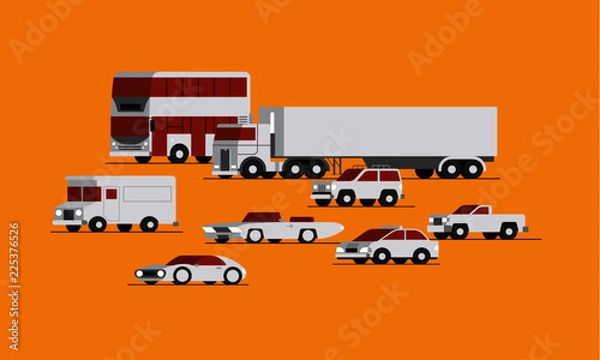 Obraz Vector Bus, truck, van and cars