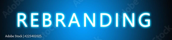 Fototapeta Rebranding - glowing white text on blue background