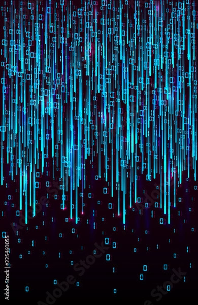 Fototapeta Vector abstract big data visualization. Blue flow of data as matrix code strings. Information code representation. Cryptographic analysis,  hacking. Bitcoin, blockchain transfer Stream of encoded data