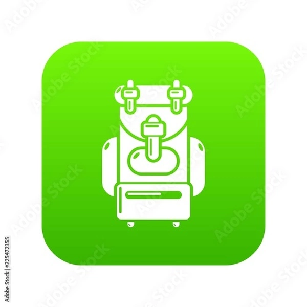 Obraz Backpack icon green vector isolated on white background
