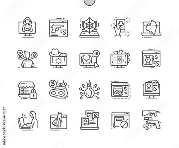 Fototapeta Ciemna strona sieci Dobrze wykonane ikony Pixel Perfect Vector Cienka linia 30 2x siatka dla grafiki internetowej i aplikacji. Prosty minimalny piktogram