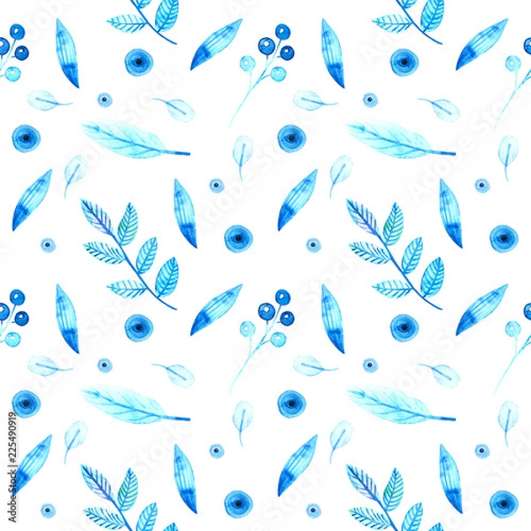 Fototapeta Seamless pattern with blue plant elements on a white background
