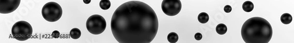 Fototapeta Closeup top view group of assorted industrial ceramic black balls on white background. 3d render