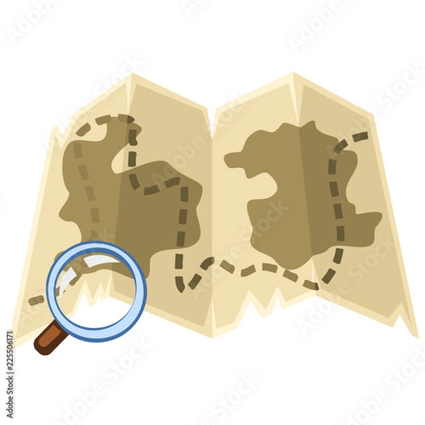 Obraz Cartoon vector treasure map with magnifier