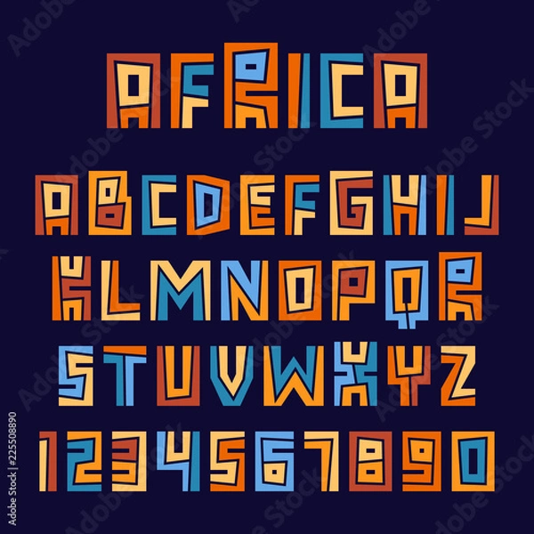 Obraz Set of ethnic letters and numbers. Vector graphic alphabet symbols.
