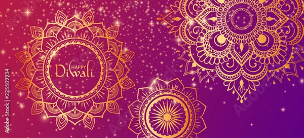 Obraz Happy Diwali hinduski transparent gradientowy z tradycyjnym złotym ornamentem.
