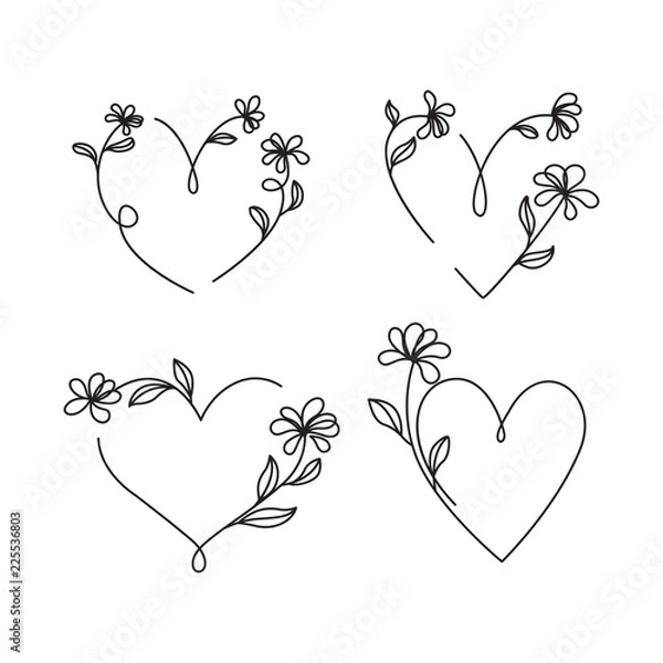 Obraz Wektor ręcznie rysowane serce i gryzmoły kwiatowe ozdobne