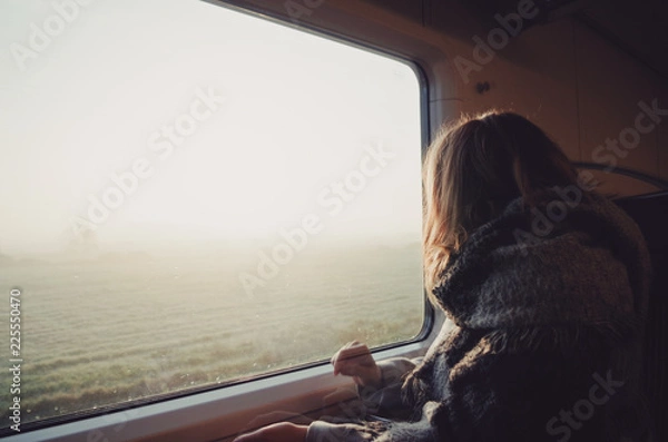 Obraz Girl in train looking through window