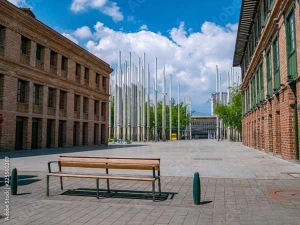 Obraz Parque de las Luces (Park of the Lights) on Cisneros Square in Medellin, Colombia