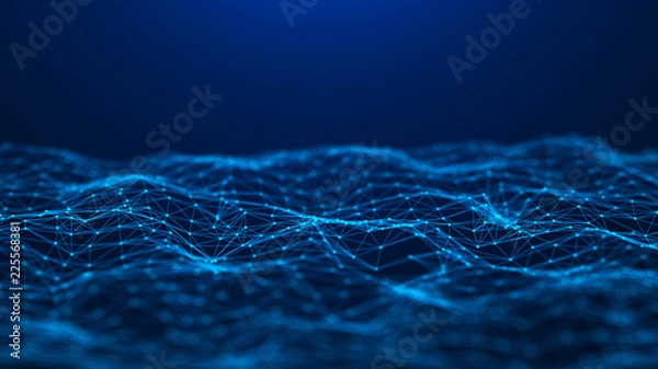 Fototapeta Abstract technology background. Network connection. Big data visualization. 4k rendering.