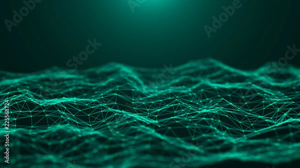 Fototapeta Abstract technology background. Network connection. Big data visualization. 4k rendering.