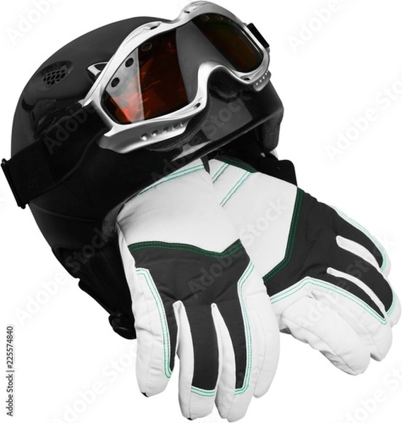 Obraz Ski Helmet with Goggles and Ski Gloves - Isolated