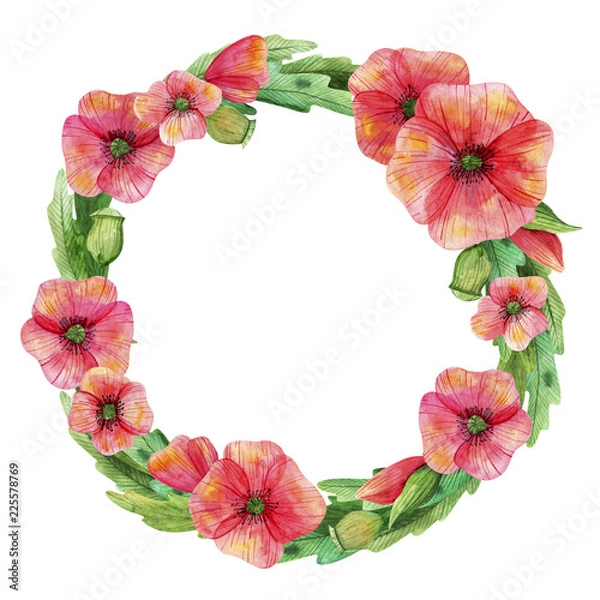 Fototapeta Seamless pattern wreath. Wild flover watercolor backraund 