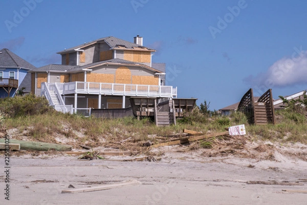 Obraz Hurricane Florence-storm damage to a home on the beach on Emerald Isle, NC_September 2018