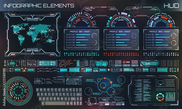 Fototapeta HUD UI, Futuristic User Interface HUD and Infographic Elements. Abstract Virtual Graphic Template