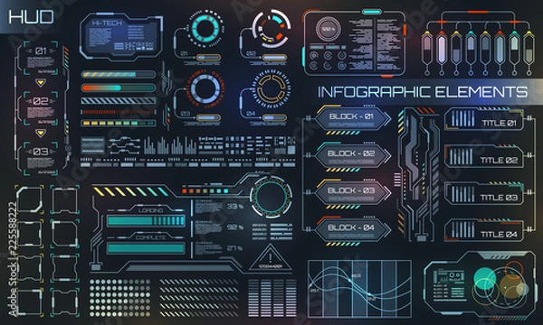 Fototapeta Interfejs HUD dla aplikacji biznesowej. Futurystyczny interfejs użytkownika HUD i elementy infografiki