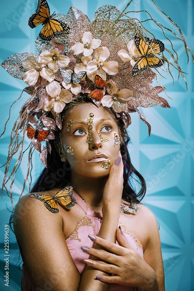 Obraz Portrait of Woman with Flower Headpiece