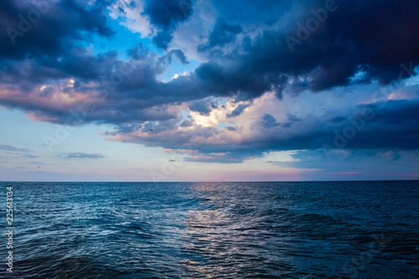 Obraz Nature clouds storm evening lights sea waves cold