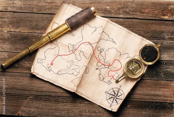 Fototapeta Vintage map with direction signs