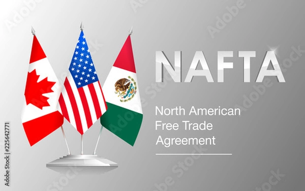 Obraz Vector Flags of NAFTA Countries Canada, United States of America and Mexico. Political and economic news Illustration