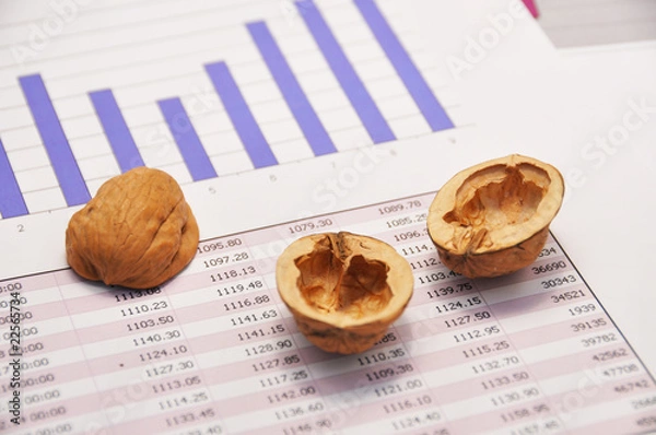 Fototapeta Three nutshells on a market report