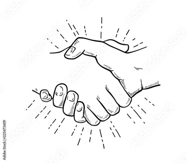 Fototapeta Ręcznie rysowane szkic ilustracji uścisk dłoni, koncepcja partnerstwa.