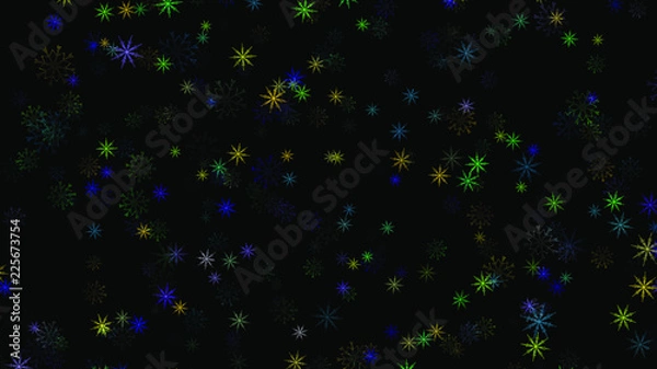 Fototapeta Abstract background with a variety of colorful snowflakes. Big and small.