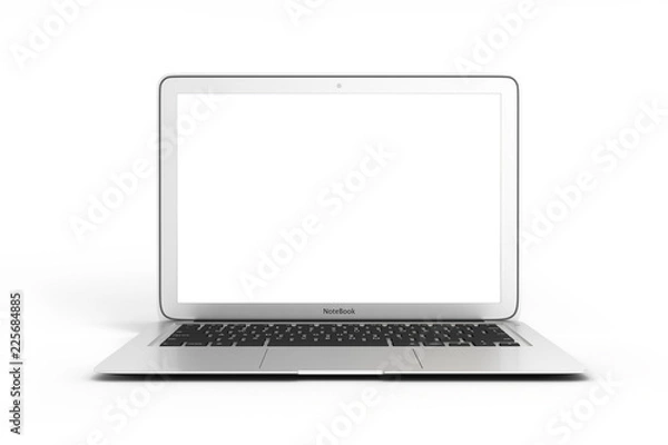 Fototapeta Modern laptop with emty screen isolated on white background 3d