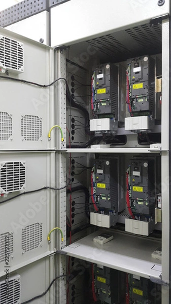 Fototapeta electrical part and accessories in the  control cabinet , control and power distributor,lockout ,tagout