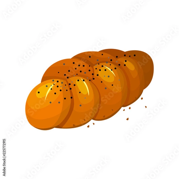 Obraz White bread, plait icon, vector illustration isolated on a white background. Bakery product in cartoon style.