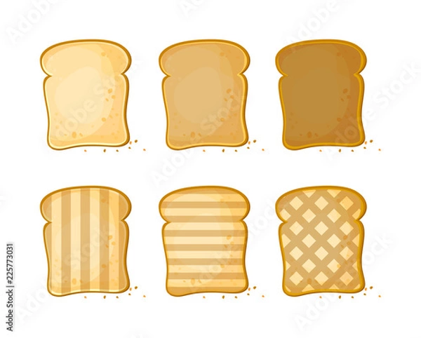 Obraz White bread, Set of 6 slices toast bread, vector illustration isolated on a white background. Bakery product in cartoon style.