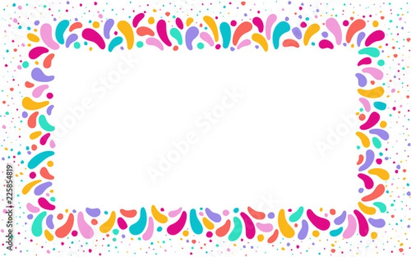 Fototapeta Vector festive rectangular frame with ornament of multicolor drops. For carnival festivals design, themes love, children