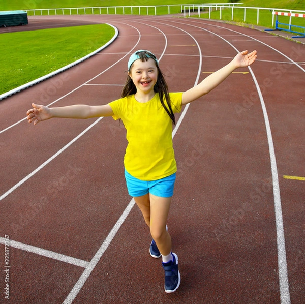 Obraz Little girl have fun on the stadium