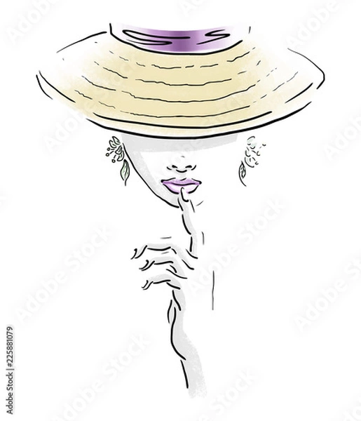 Fototapeta Woman with Earrings and Hat