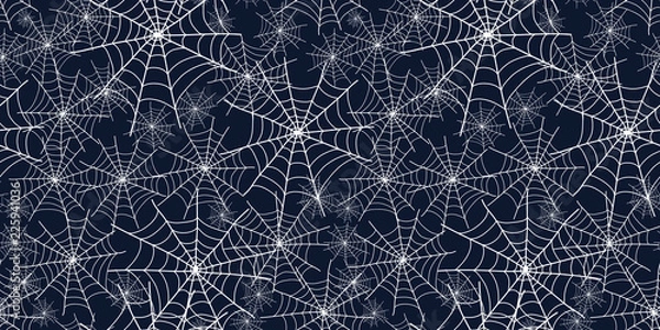 Fototapeta Halloween spiderweb black and white repeat pattern. Great for spooky holiday wallpaper, backgrounds, invitations, packaging design projects. Surface pattern design.