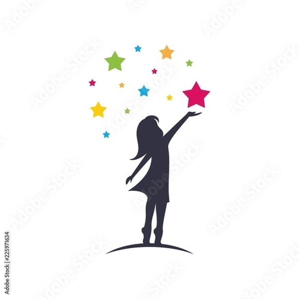 Fototapeta A child take a star logo design vector emblem design concept creative symbol icon