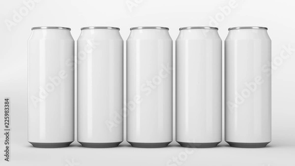 Obraz  White soda cans standing in two raws on white background