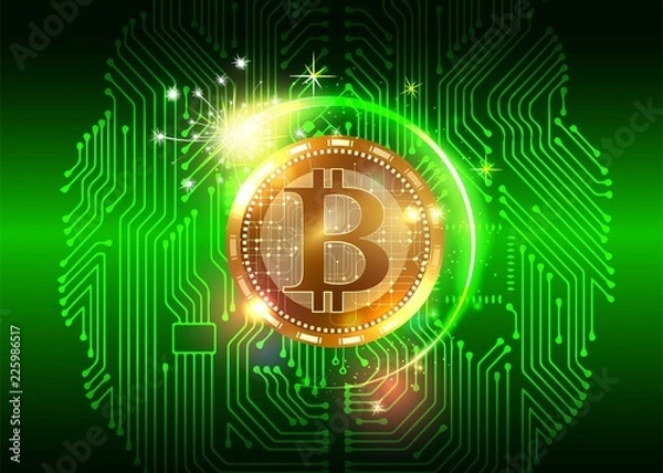 Fototapeta Futuristic digital background with bitcoin. Technology network concept.