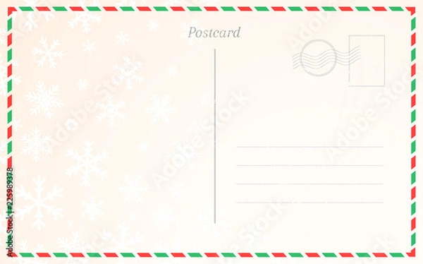 Obraz Old postal card template with winter snowflakes. Postcard back design for Christmas and New Year greetings.