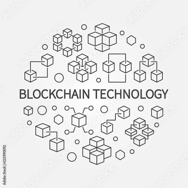 Fototapeta Blockchain technology vector round illustration in line style