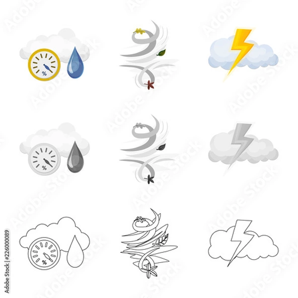 Fototapeta Vector design of weather and climate logo. Set of weather and cloud stock symbol for web.