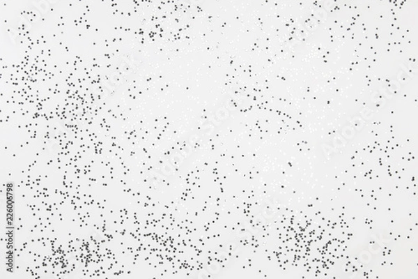 Fototapeta Wzór wykonany z świątecznych srebrnych dekoracji. Widok z góry, płaski świetny blask Ang