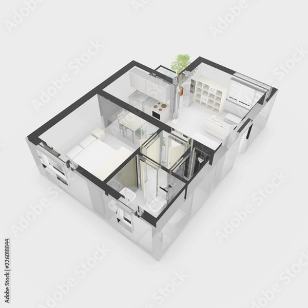 Fototapeta 3d rendering of furnished home apartment
