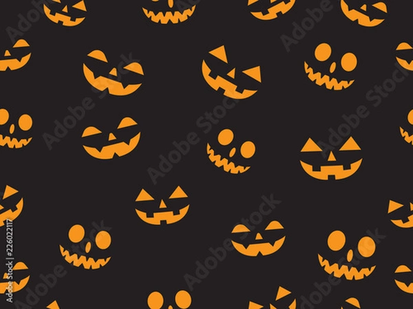 Fototapeta Vector seamless pattern with faces pumpkin devil in the dark background - 
Halloween pattern background