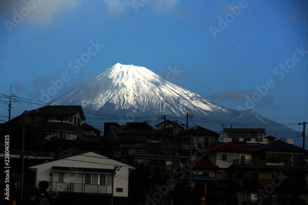 Fototapeta 住宅街の富士山