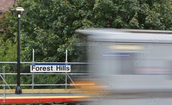 Fototapeta Forest Hills New York Sign at LIRR Train Station