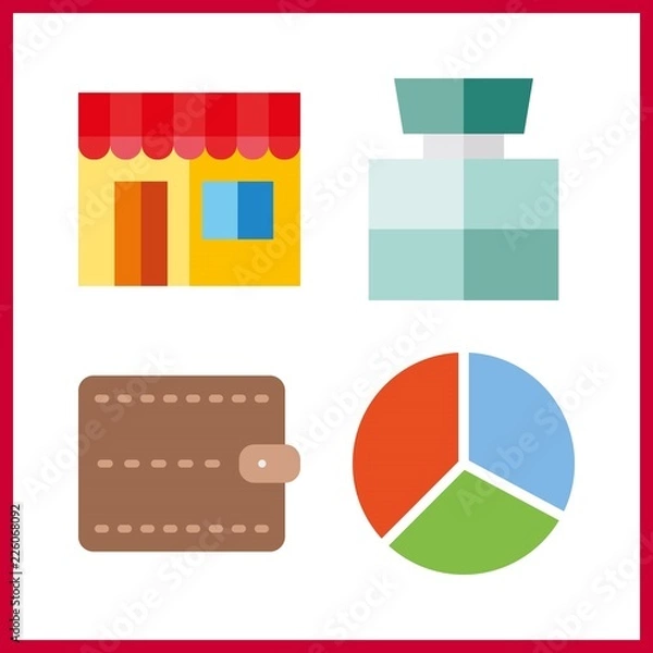 Fototapeta 4 market icon. Vector illustration market set. wallet and cologne icons for market works
