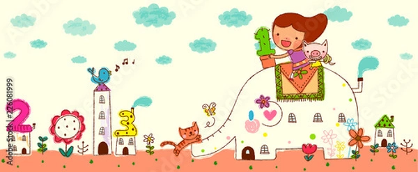 Fototapeta Girl riding on elephant